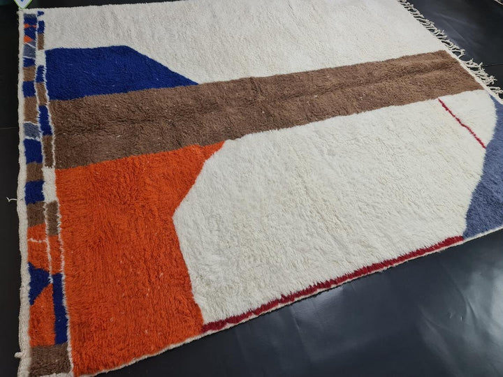 ARTISTIC BENIOURAIN RUG, Custom Moroccan Rug, Artistic Rug, Abstract Rug, Berber Rug, Blue  Orange Rug, Area Rug, Handmade Rug, Berber Rug