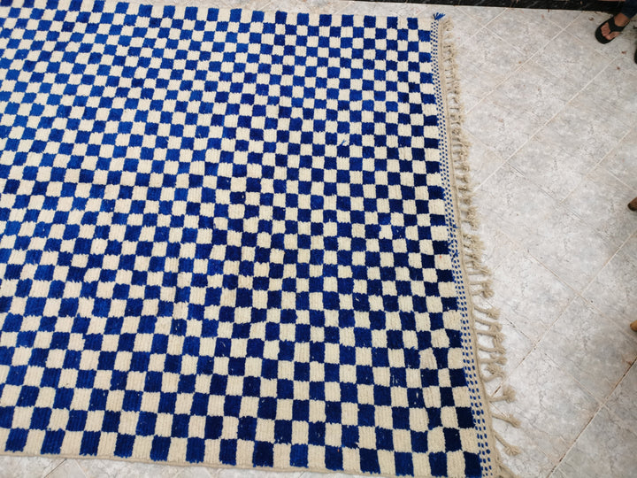 Large Bleu Checkered area rug, Moroccan Berber checkered rug  Checker board Rug  Checker Rug  beniourain rug  bleu and white rug