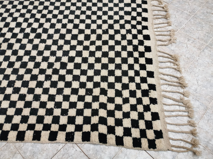 Large black and white checkered rug, Moroccan Berber checkered rug, Checkered area rug Checkerboard Rug beniourain rug, Soft Colored Rug