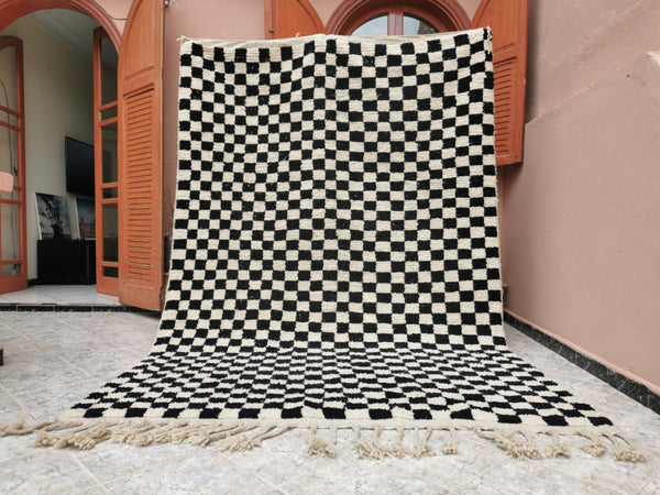 Large black and white checkered rug, Moroccan Berber checkered rug, Checkered area rug Checkerboard Rug beniourain rug, Soft Colored Rug