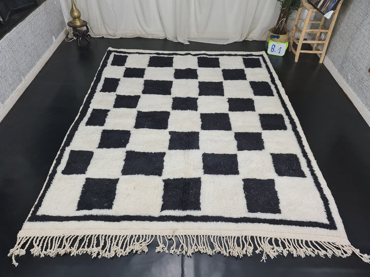 Checkered Beni Ourain Rug  Tribal Area Rug  Woven Rug  Moroccan Wool Rug  Living Room Decor  Checkered Rug  Dining Room Decor