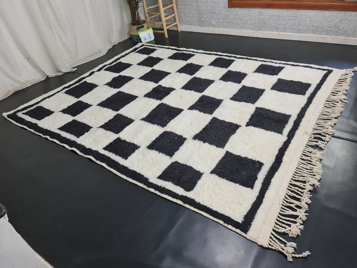 Checkered Beni Ourain Rug  Tribal Area Rug  Woven Rug  Moroccan Wool Rug  Living Room Decor  Checkered Rug  Dining Room Decor