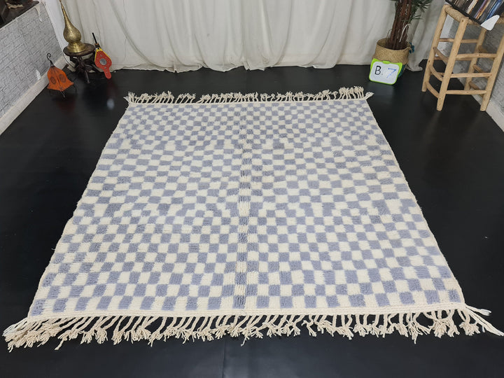 Handmade Beni Ourain Rug, Moroccan Carpet, White and Gray Rug, Berber Wool Rug, Checkered Rug, Tapis berbere, Teppish Marokko.