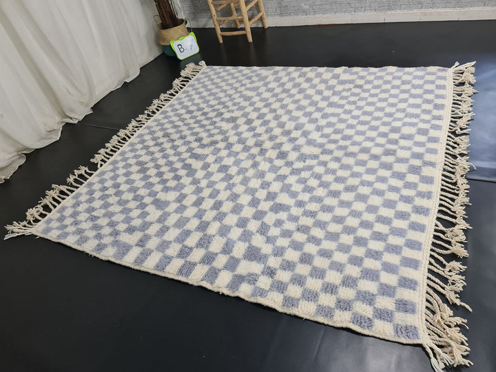 Handmade Beni Ourain Rug, Moroccan Carpet, White and Gray Rug, Berber Wool Rug, Checkered Rug, Tapis berbere, Teppish Marokko.