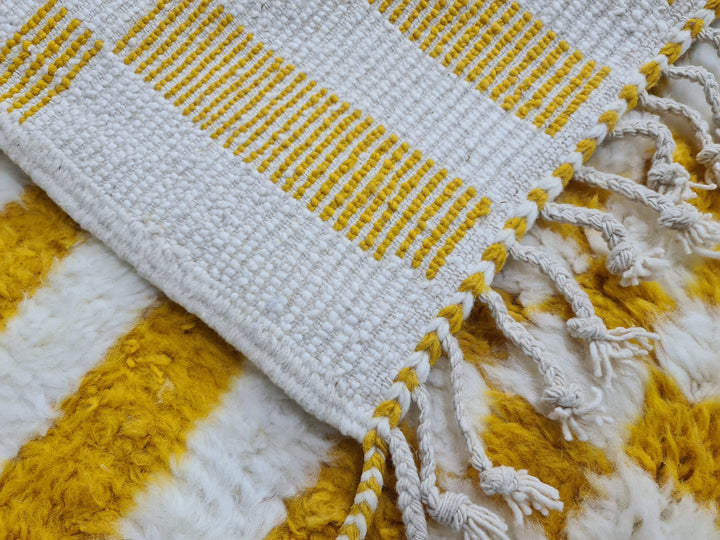 Vibrant Beni Ourain Rug, Moroccan Handmade Carpet, Yolk Yellow Rug, Berber Wool Rug, Square Checkered Rug, Tapis berbere