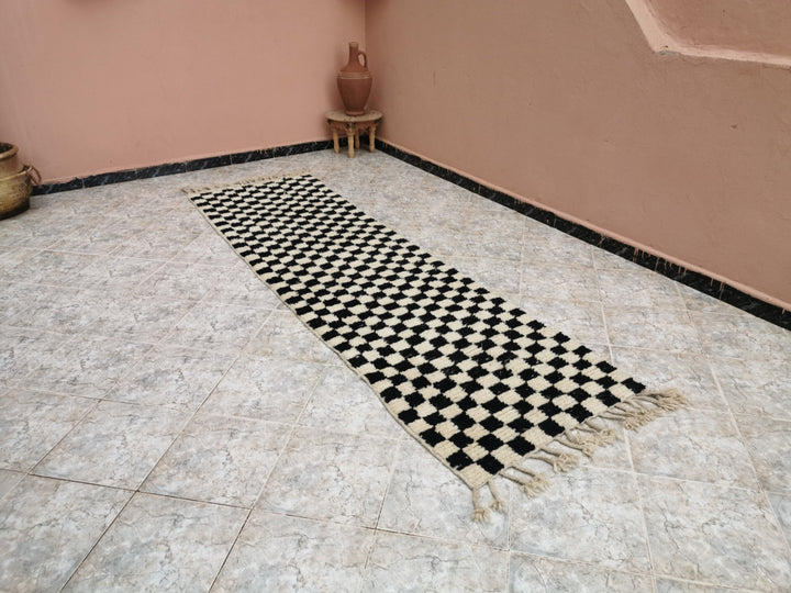 Black and white Checkered area runner , Moroccan Berber checkered rug  Checkerboard Runner  Checkered Runner  Free shipping