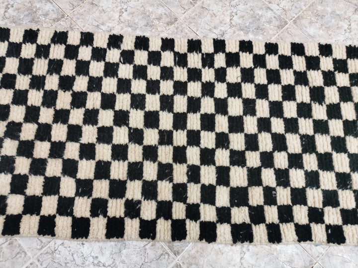 Black and white Checkered area runner , Moroccan Berber checkered rug  Checkerboard Runner  Checkered Runner  Free shipping