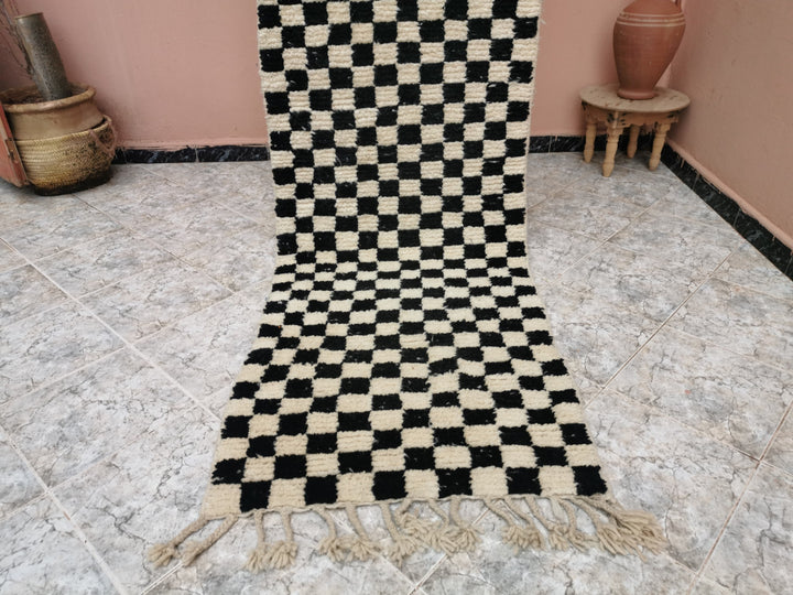 Black and white Checkered area runner , Moroccan Berber checkered rug  Checkerboard Runner  Checkered Runner  Free shipping