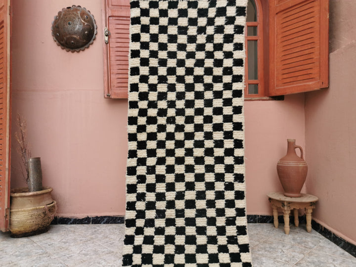 Black and white Checkered area runner , Moroccan Berber checkered rug  Checkerboard Runner  Checkered Runner  Free shipping