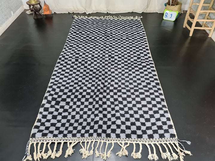 Moroccan Beni Ourain Rug  Scandinavian Area Rug  Gray and Black Rug  Wool Area Rug  Handmade Checkered Rug  Dining Room Decor