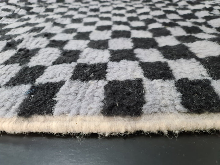 Moroccan Beni Ourain Rug  Scandinavian Area Rug  Gray and Black Rug  Wool Area Rug  Handmade Checkered Rug  Dining Room Decor