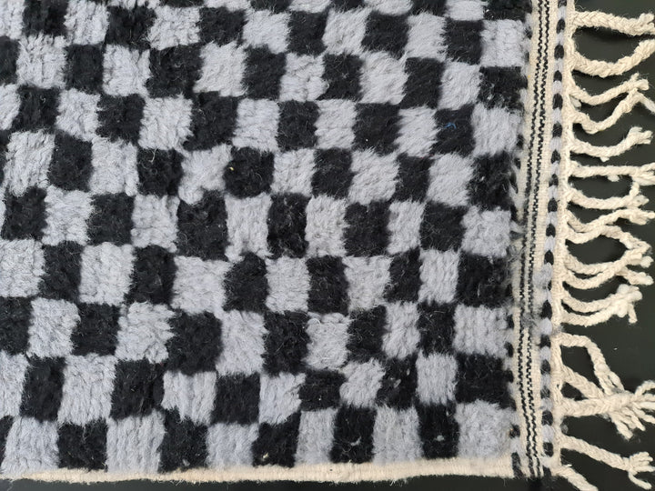 Moroccan Beni Ourain Rug  Scandinavian Area Rug  Gray and Black Rug  Wool Area Rug  Handmade Checkered Rug  Dining Room Decor