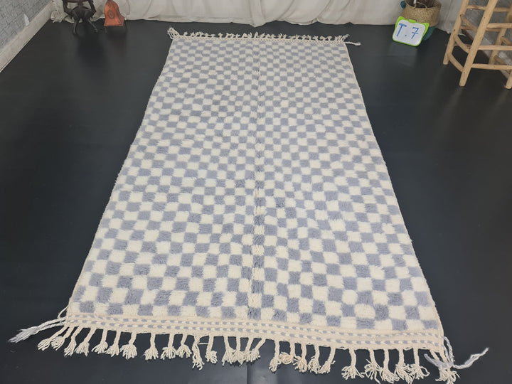 Authentic Moroccan Rug , Beni Ourain Rug, White  Gray Rug,Berber Rug, Handmade Checkered Rug, Bohamian Carpet, Tapis Marocain