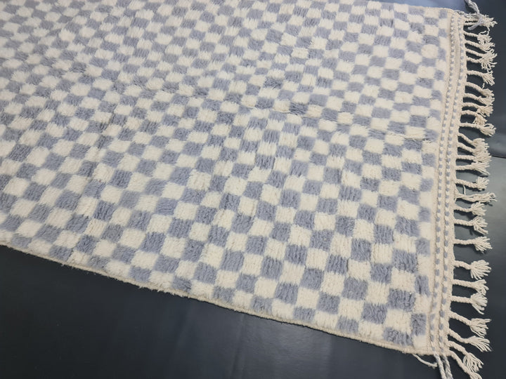 Authentic Moroccan Rug , Beni Ourain Rug, White  Gray Rug,Berber Rug, Handmade Checkered Rug, Bohamian Carpet, Tapis Marocain