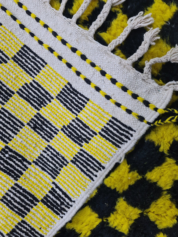 Beni Ourain Rug, Moroccan Rug, Wool Rug, Authentic Checkered Carpet, Bright Yellow and Black Rug, Handmade Rug, Berber carpet, Bohemian Rug