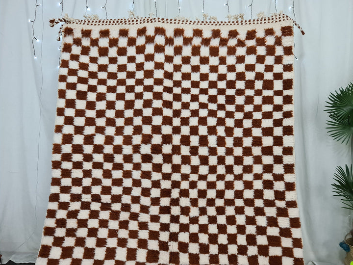 MOROCCAN HANDMADE RUG, Beni Ouarain Rug, Checkered Wool Rug, White  Brown Check, Berber Wool Carpet, Checker Moroccan Carpet, Beni Ouarain