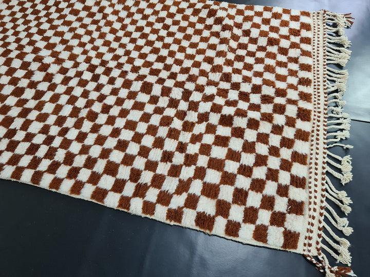 MOROCCAN HANDMADE RUG, Beni Ouarain Rug, Checkered Wool Rug, White  Brown Check, Berber Wool Carpet, Checker Moroccan Carpet, Beni Ouarain