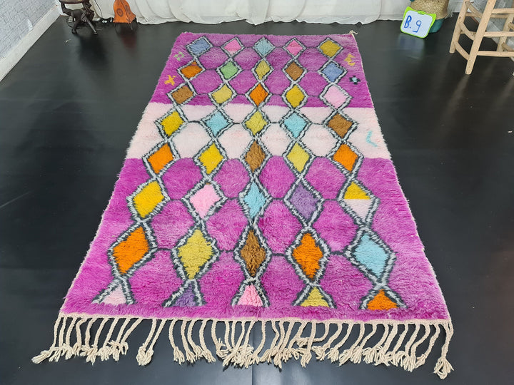 Fabulous Moroccan Rug, Handmade Beni Ourain Rug, Geometric Rug, Bohemian Rug, Berber Rug, Purple and Pink Rug, Sheep Wool Rug,Tapis Marocain