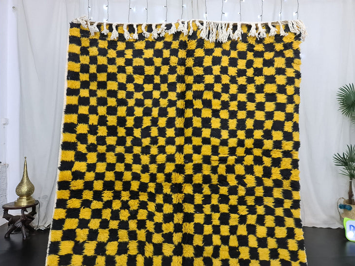 Berber Beni Ourain Rug, Moroccan Rug, Tribal Rug, Sheep Wool Rug, Living Room Decor, Yellow  Black Rug, Dining Room Decor, Tapis Marocain