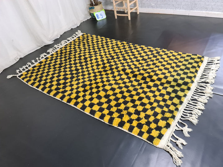 Berber Beni Ourain Rug, Moroccan Rug, Tribal Rug, Sheep Wool Rug, Living Room Decor, Yellow  Black Rug, Dining Room Decor, Tapis Marocain