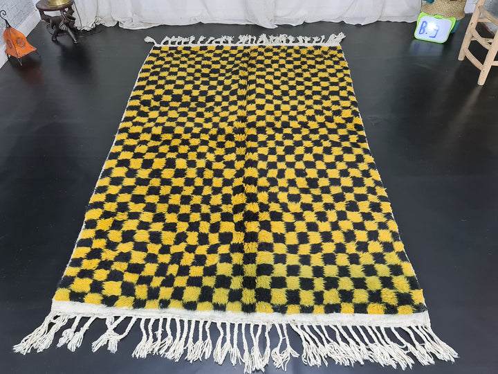 Berber Beni Ourain Rug, Moroccan Rug, Tribal Rug, Sheep Wool Rug, Living Room Decor, Yellow  Black Rug, Dining Room Decor, Tapis Marocain