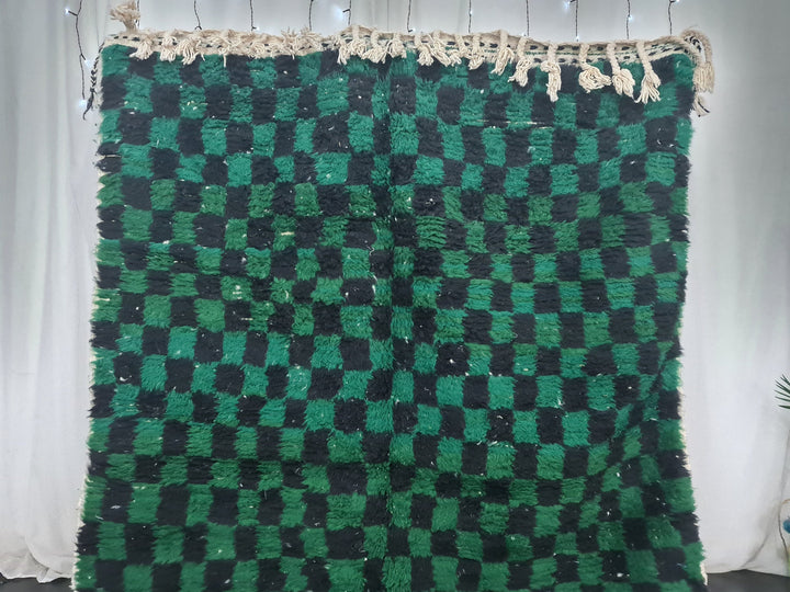 Beni Ourain Handmade Rug, Moroccan Rug, Berber Rug, Beniourain Tribal carpet, Azilal Rug, Green and black Rug, Checkered Rug, Tapis Marocain