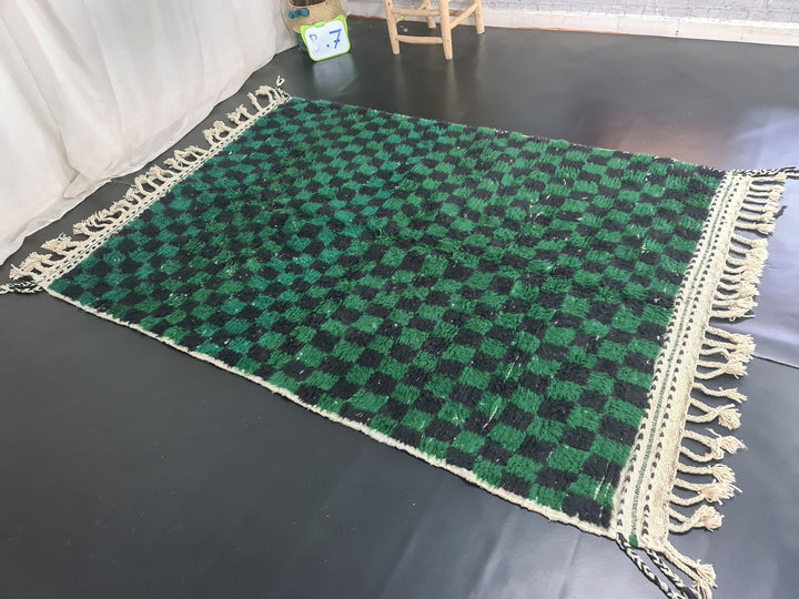 Beni Ourain Handmade Rug, Moroccan Rug, Berber Rug, Beniourain Tribal carpet, Azilal Rug, Green and black Rug, Checkered Rug, Tapis Marocain