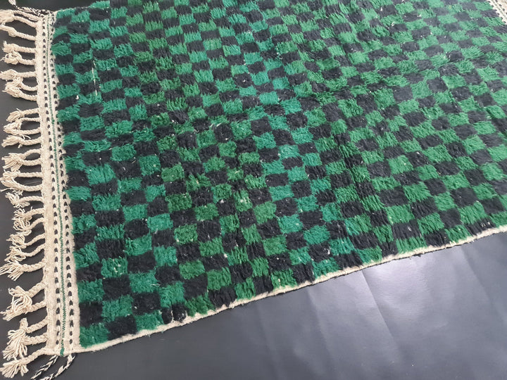 Beni Ourain Handmade Rug, Moroccan Rug, Berber Rug, Beniourain Tribal carpet, Azilal Rug, Green and black Rug, Checkered Rug, Tapis Marocain