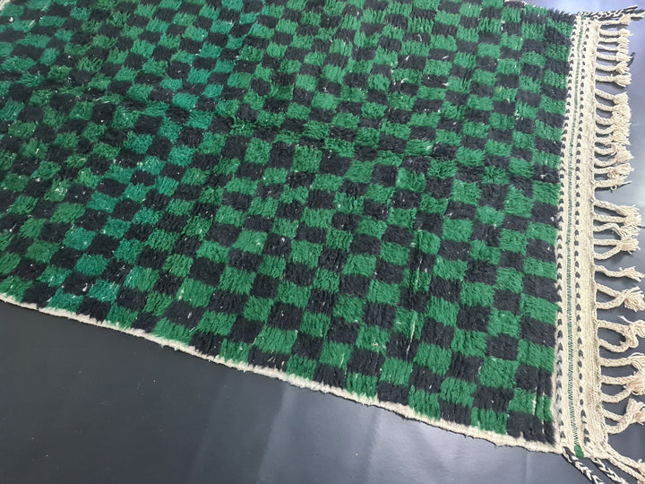 Beni Ourain Handmade Rug, Moroccan Rug, Berber Rug, Beniourain Tribal carpet, Azilal Rug, Green and black Rug, Checkered Rug, Tapis Marocain