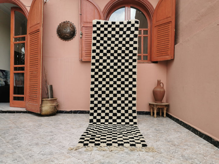 Large black and white checkered rug, Moroccan Berber checkered rug, Checkered area rug Checkerboard Rug beniourain rug, Soft Colored Rug