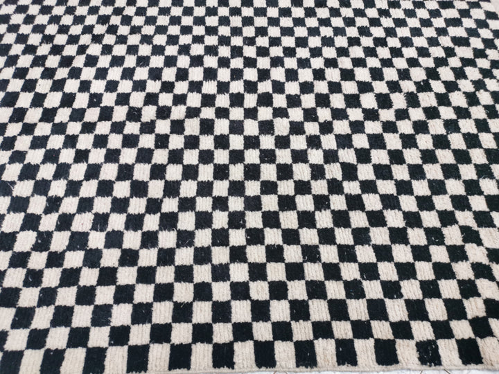 Large black and white checkered rug, Moroccan Berber checkered rug, Checkered area rug Checkerboard Rug beniourain rug, Soft Colored Rug