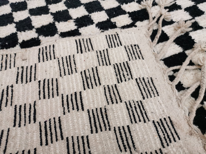 Large black and white checkered rug, Moroccan Berber checkered rug, Checkered area rug Checkerboard Rug beniourain rug, Soft Colored Rug