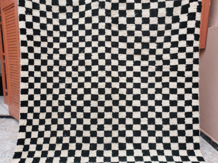 Large black and white checkered rug, Moroccan Berber checkered rug, Checkered area rug Checkerboard Rug beniourain rug, Soft Colored Rug