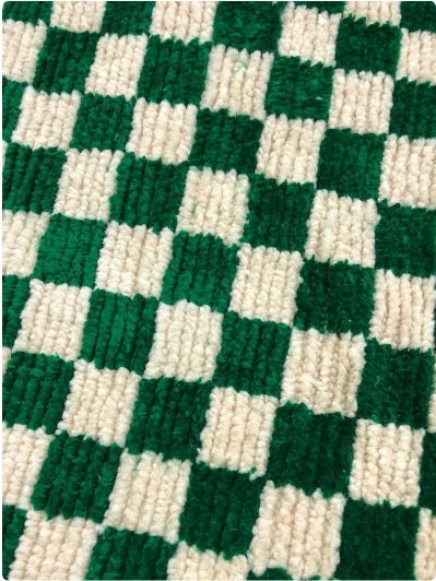 Large Green and white checkered rug, Moroccan Berber checkered rug, Checkered area rug Checkerboard Rug beniourain rug