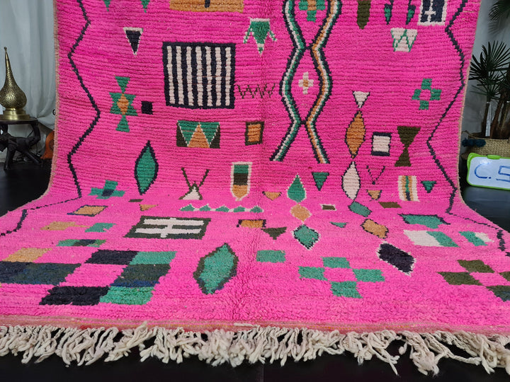 Berber Moroccan Rug, Handmade Area Rug, Tribal Wool Rug, Bright Pink Rug, Wool Rug, Boujaad Rug, Berber Symbols Rug, Bohemian Rug