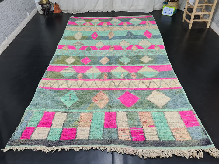 Amazing Moroccan Rug, Handmade Boujad Rug, Azilal rug, Authentic Moroccan, Green Geometric Rug, Berber carpet, Bohemian rug, Tapis Marocain