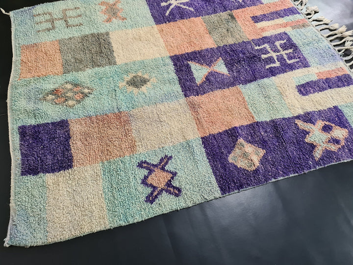 SHEEP WOOL RUG, Moroccan Rug, Small Boujaad Rug, Berber Symbols Rug, Tribal Carpet, Handmade Rug, Boujaad Wool, Abstract Rug, Bohemian Rug