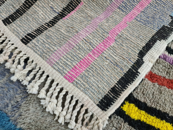 Mrirt Runner RugHandmade Moroccan Rug Berber Rug  High Quality Wool Rug  Plush Gray Rug Striped Rug  Moroccan Berber Rug