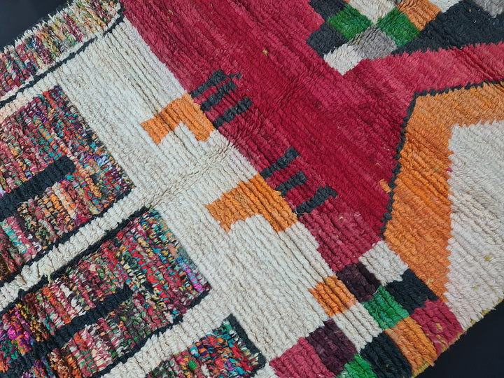 Artistic Moroccan Rug Tribal Wool Carpet Wool Rug Boujaad Wool Patchwork Rug Boujaad Rug, Colorful Handmade Carpet Bohemian Rug