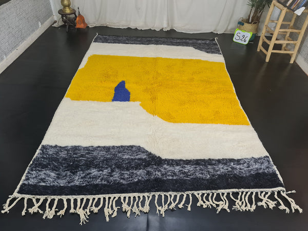 ABSTRACT MOROCCAN RUG, Moroccan Rug , White and Yellow Rug, Beni Ouarain Rug, White Wool, Berber Rug, Handmade Moroccan Rug, Area Rug