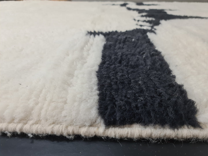 Handmade Moroccan Rug , Authentic Beni Ourain Rug, White and Black Rug, Handmade Abstract Rug, White Wool,Berber Rug, Tapis Marocain