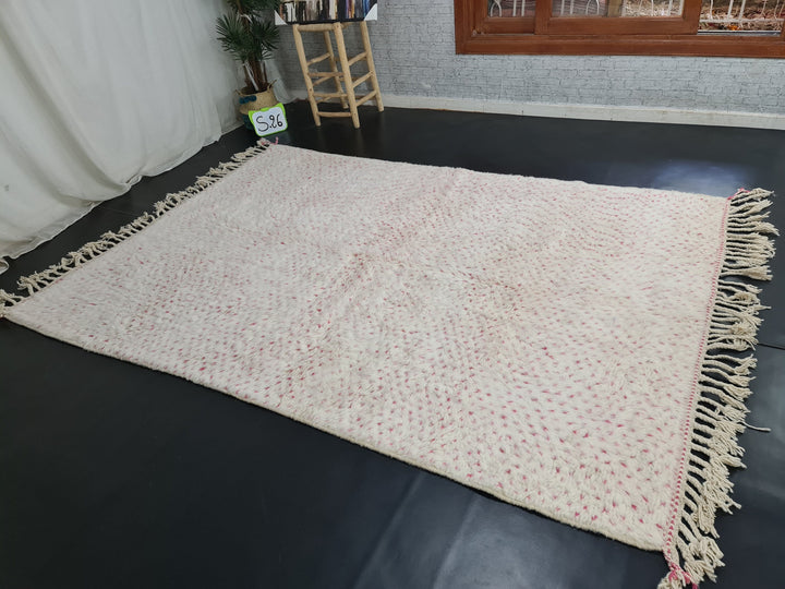 MOROCCAN HANDMADE RUG, Pink Dotted Rug, Sheep Wool Rug, White and Pink Rug, Berber Rug, Tapis Marocain, Dotted Beni Ourain Rug