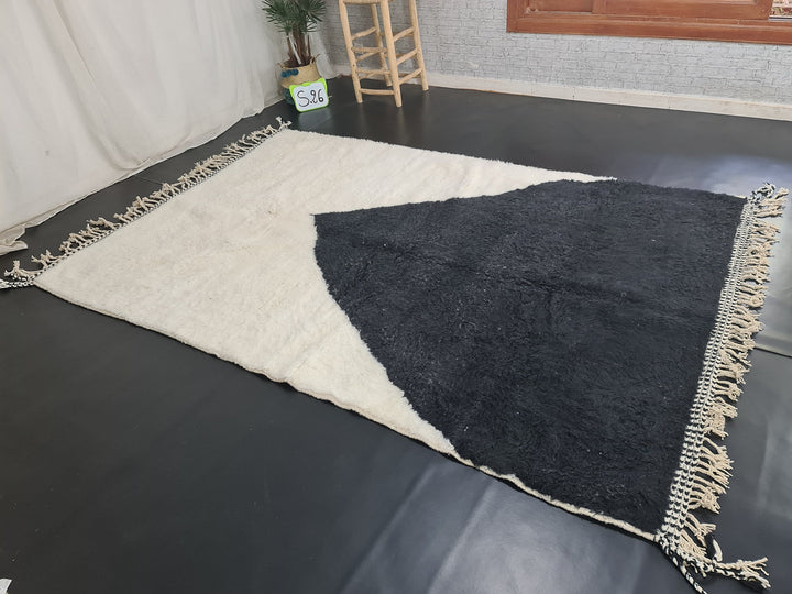 Artistic Abstract Rug  Sheep Wool Rug  Beni Ourain Rug  Black  White Rug  Berber Rug Tapis Marocain  Handmade Carpet Teppish Marokko