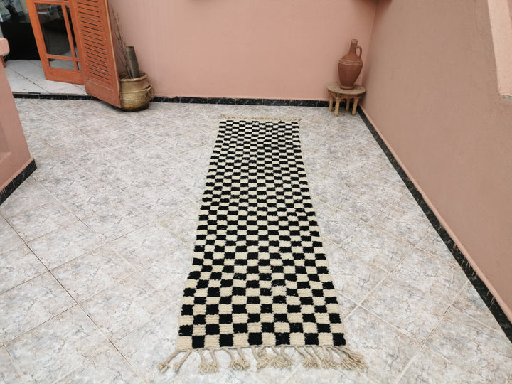 Black and white Checkered area runner , Moroccan Berber checkered rug  Checkerboard Runner  Checkered Runner  Free shipping