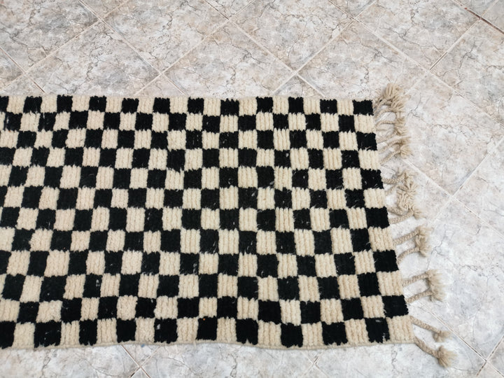 Black and white Checkered area runner , Moroccan Berber checkered rug  Checkerboard Runner  Checkered Runner  Free shipping