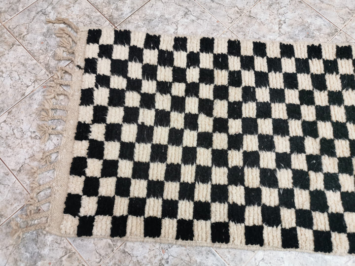 Black and white Checkered area runner , Moroccan Berber checkered rug  Checkerboard Runner  Checkered Runner  Free shipping