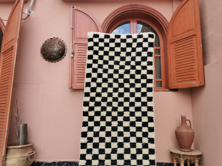 Black and white Checkered area runner , Moroccan Berber checkered rug  Checkerboard Runner  Checkered Runner  Free shipping