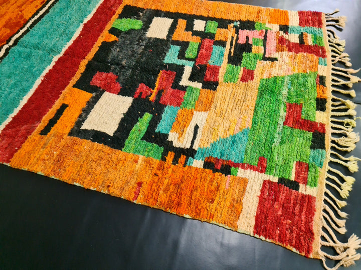 Artistic Moroccan Rug , Boujaad Wool Rug, Abstract Tribal rug, Vibrant Orange Rug, Moroccan Handmade Rug, Berber carpet, Tapis Marocain.