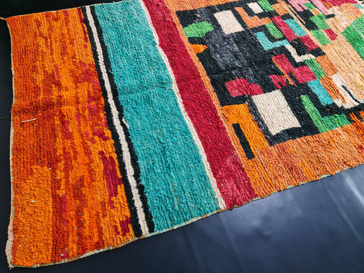 Artistic Moroccan Rug , Boujaad Wool Rug, Abstract Tribal rug, Vibrant Orange Rug, Moroccan Handmade Rug, Berber carpet, Tapis Marocain.