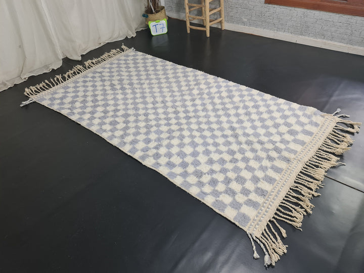 Moroccan Handmade Rug, Beni Ourain Rug, Sheep Wool Rug, Gray and White Rug, Checkered Rug, Berber Rug, Tapis berbere, Teppish Marokko.